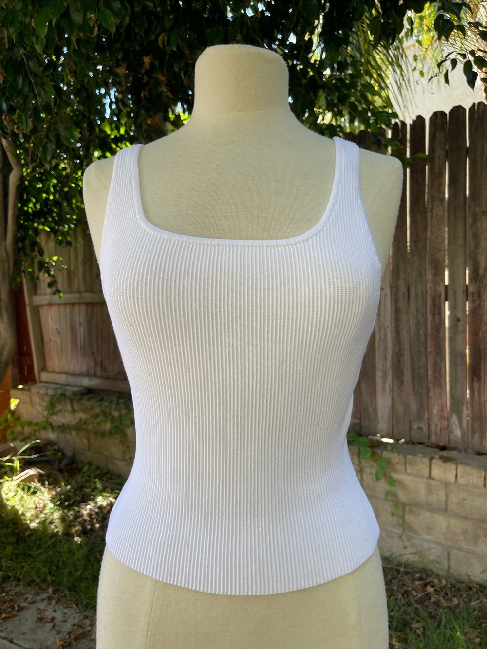Aritzia Babaton Sculpt White Ribbed Square-Neck low back minimalist streetwear L